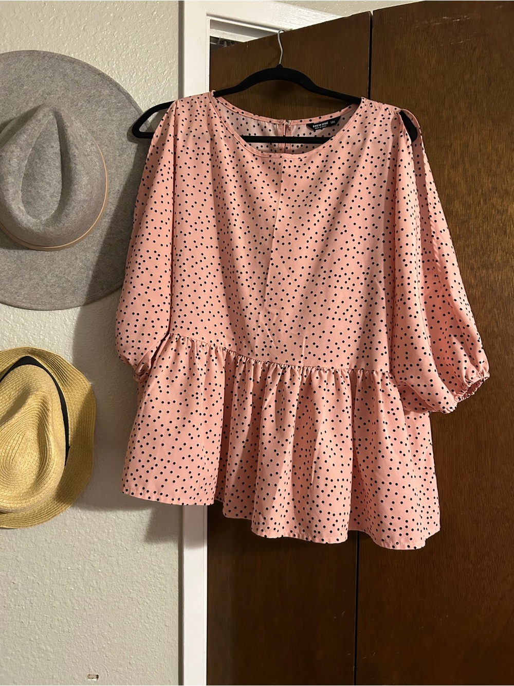 SHEIN Pink Polka Dot Peplum Blouse